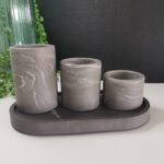 Amore Creative Collections - Acrylic Eco Friendly Resin Jesmonite Handmade Homeware South Africa - Charcoal White Marble Candle Tealight Holder Tray Gift Set 1
