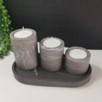 Amore Creative Collections - Acrylic Eco Friendly Resin Jesmonite Handmade Homeware South Africa - Charcoal White Marble Candle Tealight Holder Tray Gift Set 4
