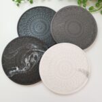 Amore Creative Collections - Acrylic Eco Friendly Resin Jesmonite Homeware South Africa Handmade Handcrafted Pieces - Mandala Coaster Set Grey White Black Charcoal Marble