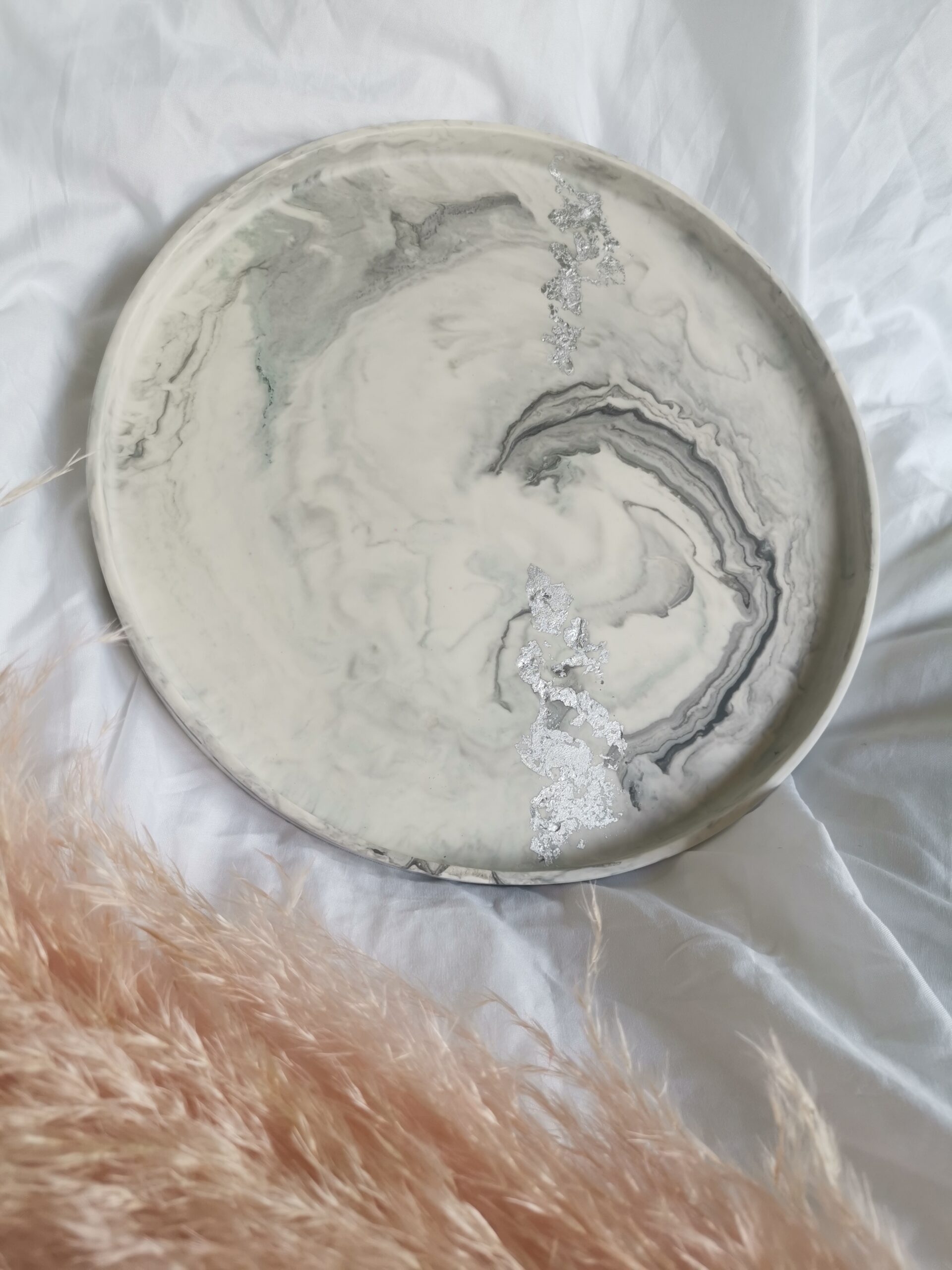 Amore Creative Collections - Acrylic Eco Friendly Resin Jesmonite Homeware South Africa Handmade Handcrafted Pieces - White Black Silver Leaf Marble Extra Large Display Tray Amore Creative Collections - Acrylic Eco Friendly Resin Jesmonite Homeware South Africa Handmade Handcrafted Pieces - White Black Silver Leaf Marble Extra Large Display Tray