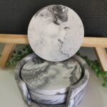 Amore-Creative-Collections-Jesmonite-South-Africa-Grey Black White Marble Coaster Set Round With Holder All www.amoresa.co.za