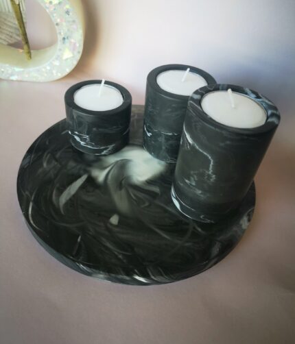 Amore Creative Collections - Acrylic Eco Friendly Resin Jesmonite Handmade Homeware Home Decor South Africa Geometric Coaster Candle Tray Black Marble Coaster Set (2)