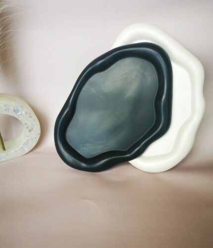 Amore Creative Collections - Acrylic Eco Friendly Resin Jesmonite Handmade Homeware Home Decor South Africa Geometric Irregular Shape Display Trays Shell Black White Pearlescent (4)