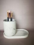 Amore Creative Collections - Acrylic Eco Friendly Resin Jesmonite Handmade Homeware Home Decor South Africa White Glitter Shimmer Pot and Tray Set for Make Up Brushes Bathroom Office Pen Holder Pot
