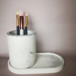 Amore Creative Collections - Acrylic Eco Friendly Resin Jesmonite Handmade Homeware Home Decor South Africa White Glitter Shimmer Pot and Tray Set for Make Up Brushes Bathroom Office Pen Holder Pot