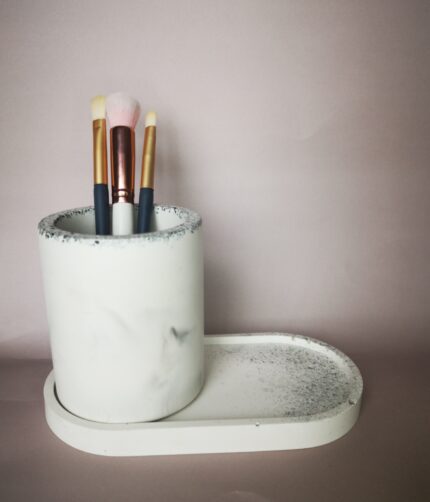 Amore Creative Collections - Acrylic Eco Friendly Resin Jesmonite Handmade Homeware Home Decor South Africa White Glitter Shimmer Pot and Tray Set for Make Up Brushes Bathroom Office Pen Holder Pot