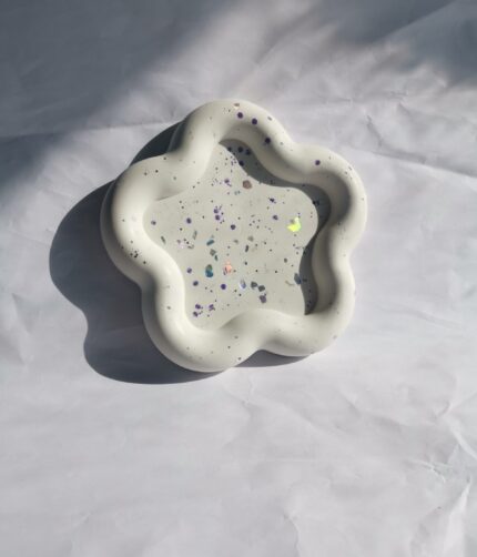Amore Creative Collections - Eco Resin Home Decor Jesmonite South Africa - Trinket Trays Homeware - Large Flower Shiny Holographic Pieces
