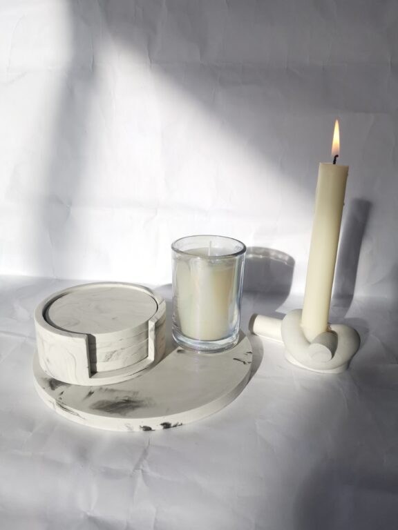Grey and white marble coaster set of 4 with place holder - Amore Creative Collections