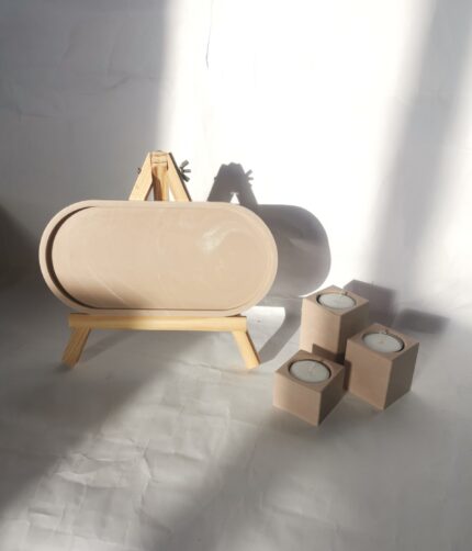 Amore Creative Collections - Home Decor Jesmonite South Africa Gift Sets Homeware 3 Set Tealight Candle Holder and XL Display Trinket Tray Extra Large - Colour Sand Light Nude Brown