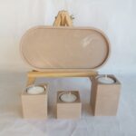 Amore Creative Collections - Home Decor Jesmonite South Africa Gift Sets Homeware 3 Set Tealight Candle Holder and XL Display Trinket Tray Extra Large - Colour Sand Light Nude Brown