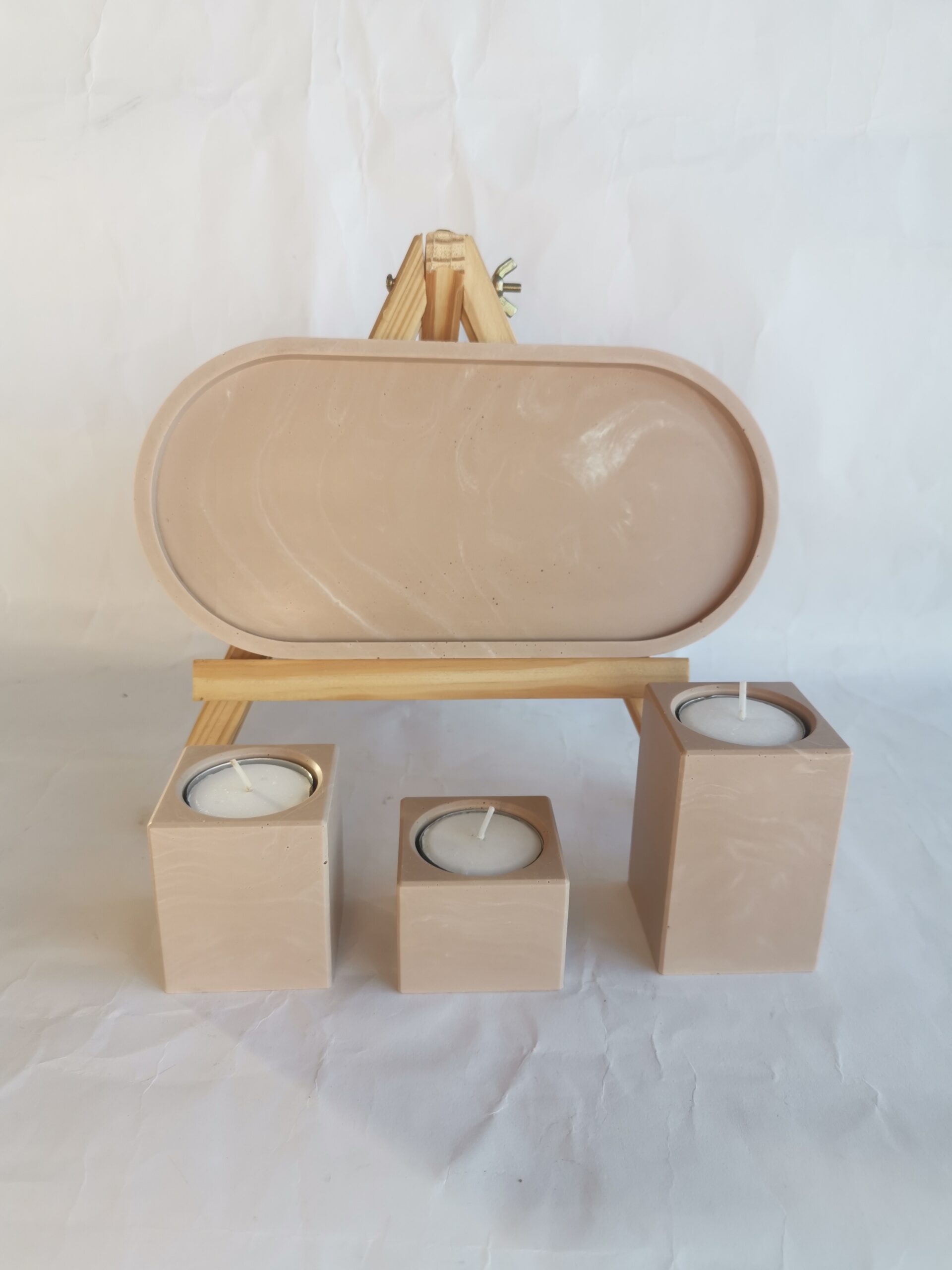 Amore Creative Collections - Home Decor Jesmonite South Africa Gift Sets Homeware Medium Large Small Colours (6) Amore Creative Collections - Home Decor Jesmonite South Africa Gift Sets Homeware 3 Set Tealight Candle Holder and XL Display Trinket Tray Extra Large - Colour Sand Light Nude Brown
