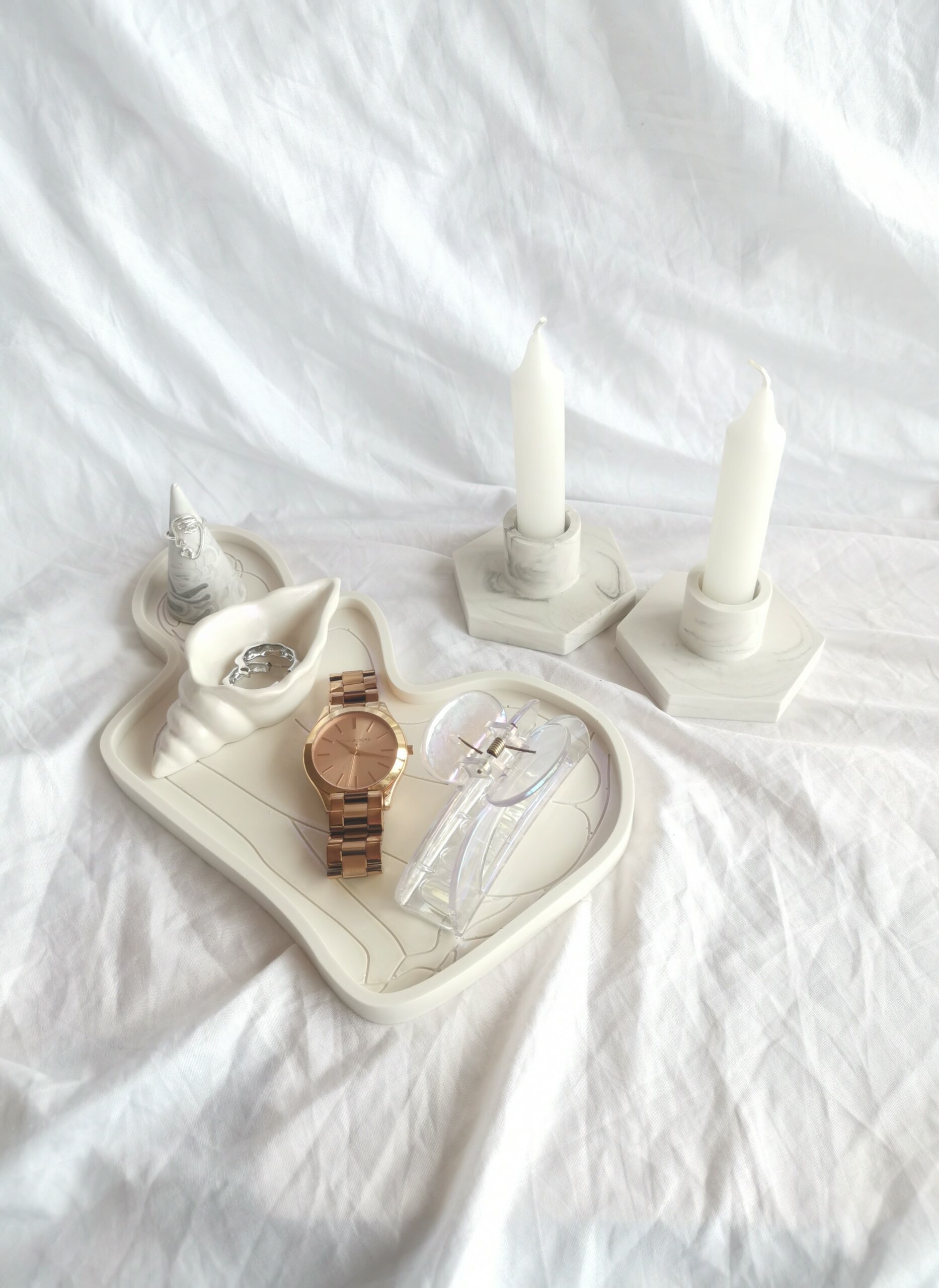 Eco Resin Jesmonite South Africa - Candlestick holder Terrazzo Candle Holder Iridiscent Iris Lady Women Body Figure Styling Tray Seashell Conch Trinket Tray Lady Styling Trinket Tray - Iridescent Iris - Extra Large Console Table - Amore Creative Collections
