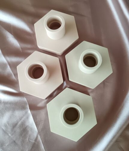 Hexagon Candlestick Holders - Sand Stone Beige Unique Neutral Home Decor South Africa
