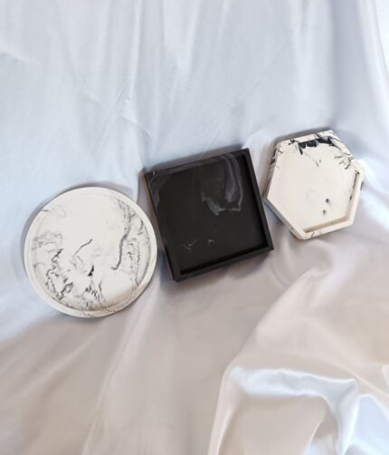 Hexagon Rectangle Round Shape Marble Coasters Jewellery Tray - Handmade Stoneware Gifts eco resni jesmonite south africa www.amoresa.co.za