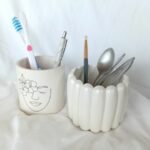 line art succulent pot planter - pen stationery pot - make up brsuh holder - jesmonite south africa amore creative collections