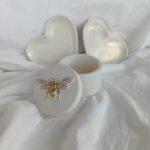 shimmer gold heart trinket tray dish bee honeycomb jewellery holder box - amore creative collections