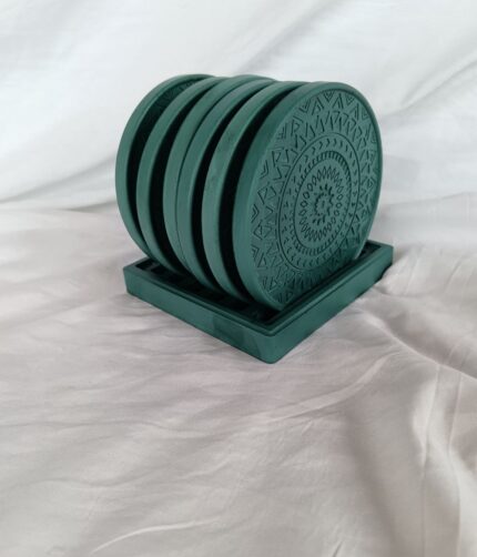 mandala pattern coasters with coaster holder - teal green - amore creative collections