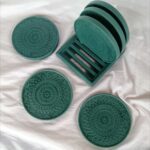 mandala pattern coasters with coaster holder - teal green - amore creative collections