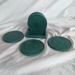 mandala pattern coasters with coaster holder - teal green - amore creative collections