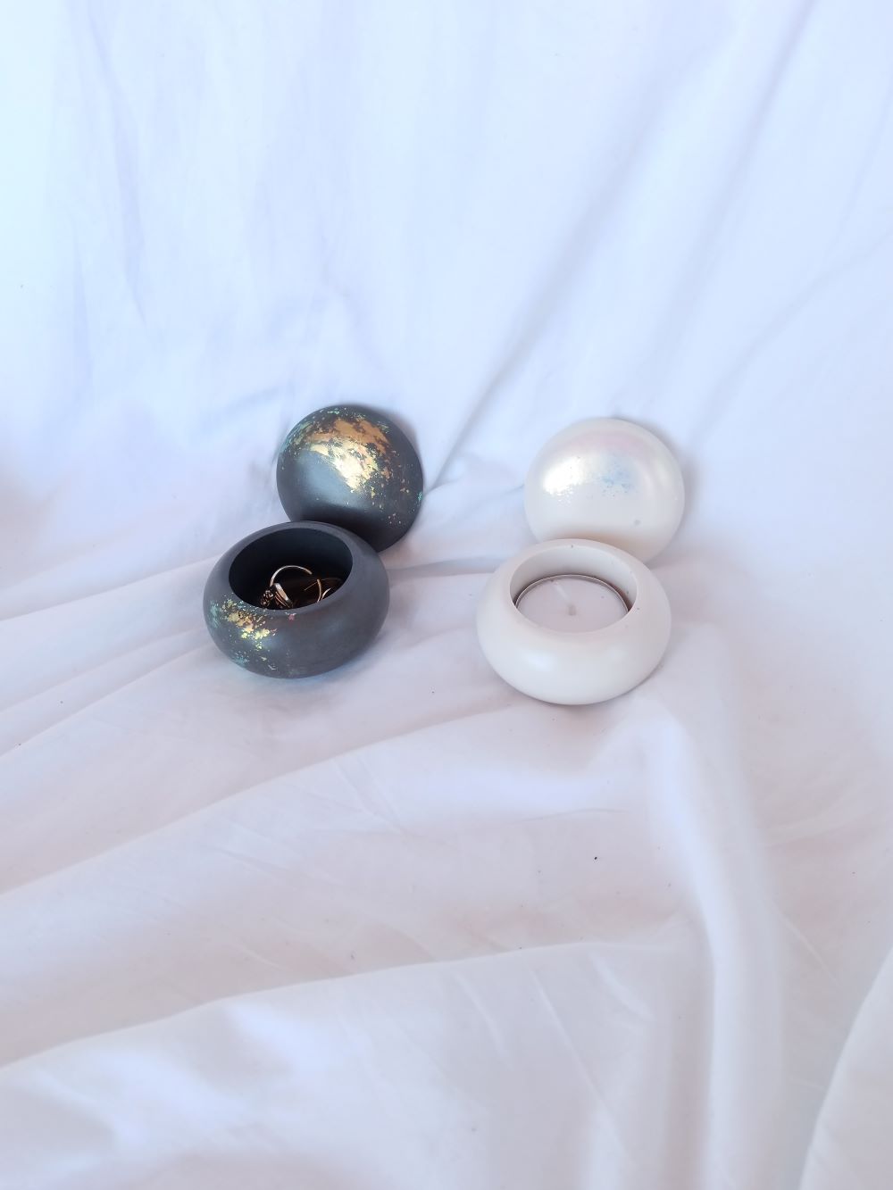 Amore Creative Collections - Jesmonite Home Decor Unique Gifts South Africa Shop Online Store (64) Pebble Pots - Shimmer Galaxy Lavender Charcoal Grey White Amore Eco Resin Jewellery Storage pots