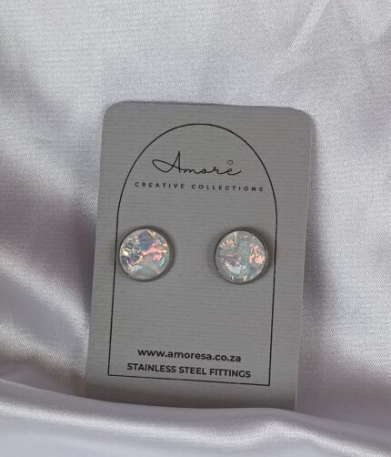 faux opal stud earrings resin opalite - stainless steel fittings hypoallergenic