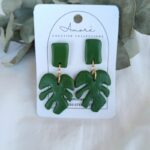 monstera earrings polymer clay hypoallergenic allergy free