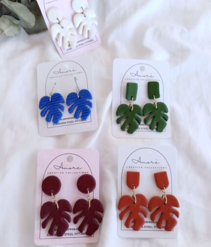 monstera earrings polymer clay hypoallergenic allergy free