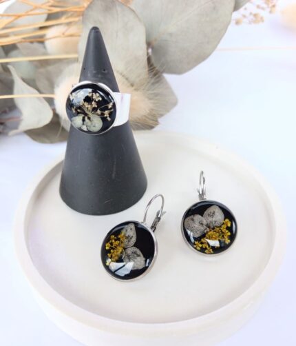 Botanical Flower Jewellery Gift Set Earring Ring Stainless Steel Hypoallergenic Fittings - Amore Online Gift Shop