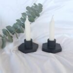Black Hexagon Pillar Tall Candle Holders