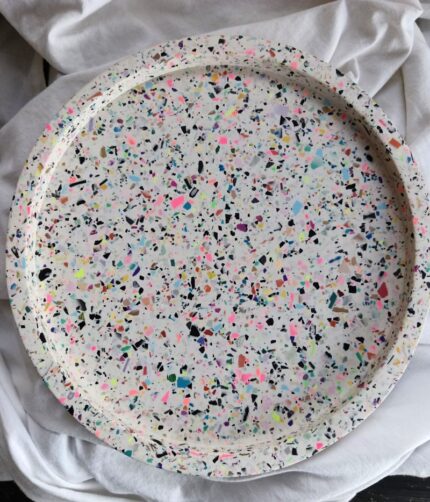 Terrazzo Tray Round XL - White Neon Black Chips - Amore Creative Collections