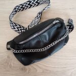 moonbag faux leather vegan leather chain detail bag strap black crossbody bag