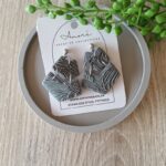 Polymer Clay Texture Effect Earrings South Africa - Grey Blue Metallic Flower Floral Earrings www.amoresa.co.za