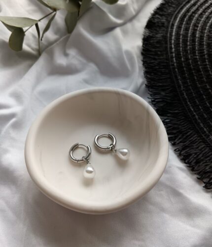 Pearl Silver Huggie Hoop Earring Studs - Stainless Steel Jewellery South Africa www.amoresa.co.za