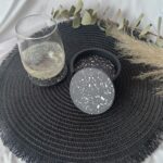 Terrazzo Coaster Set Round Holder White Black Chips South Africa Eco Resin Acrylic Resin Jesmonite www.amoresa.co.za 2