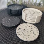 terrazzo coaster sets - south africa handmade online shop black white jesmonite eco friendly resin acrylic resin