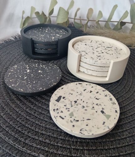 terrazzo coaster sets - south africa handmade online shop black white jesmonite eco friendly resin acrylic resin